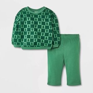 NEW Cat & Jack Baby 2pc Christmas Tree Fleece Sweatshirt and Pull-On Pants Set